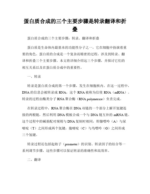 蛋白质合成的三个主要步骤是转录翻译和折叠