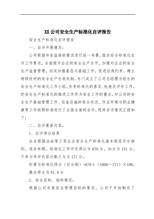 XX公司安全生产标准化自评报告