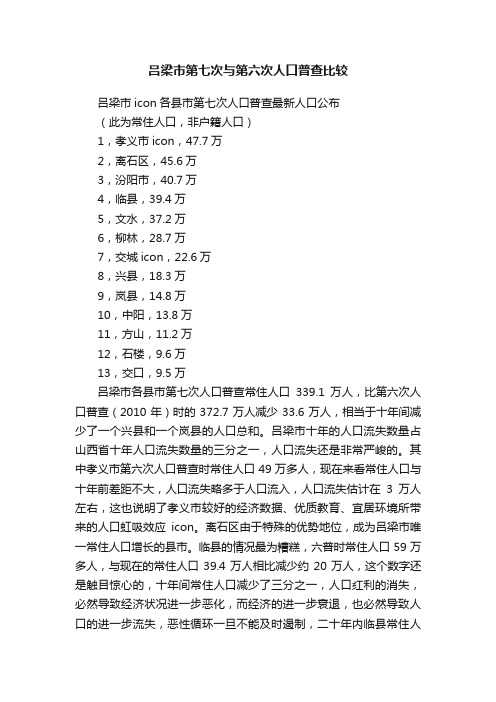 吕梁市第七次与第六次人口普查比较