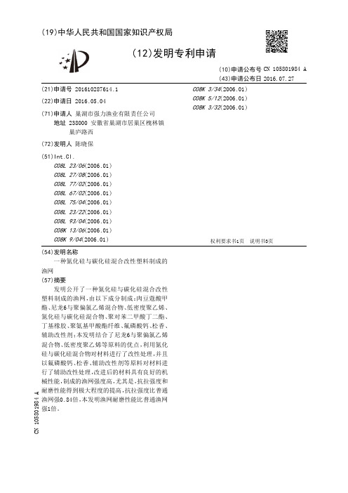 一种氮化硅与碳化硅混合改性塑料制成的渔网[发明专利]