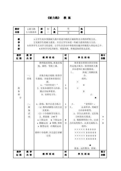 耐力跑教案  教  案