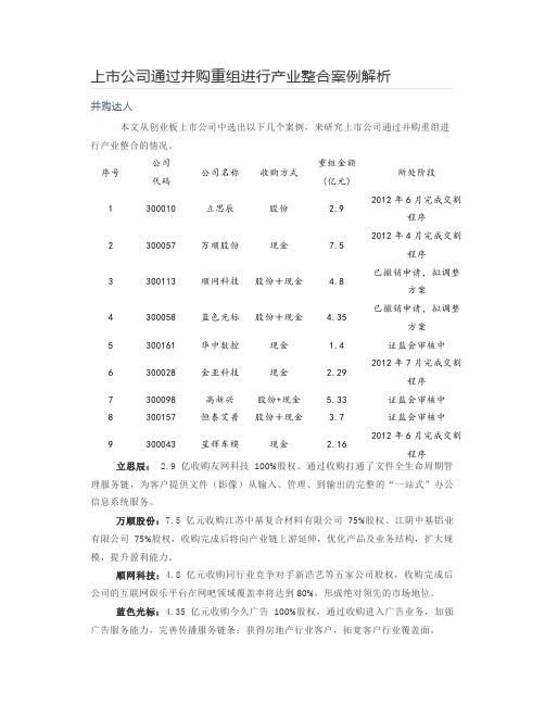 【资本】上市公司通过并购重组进行产业整合案例解析