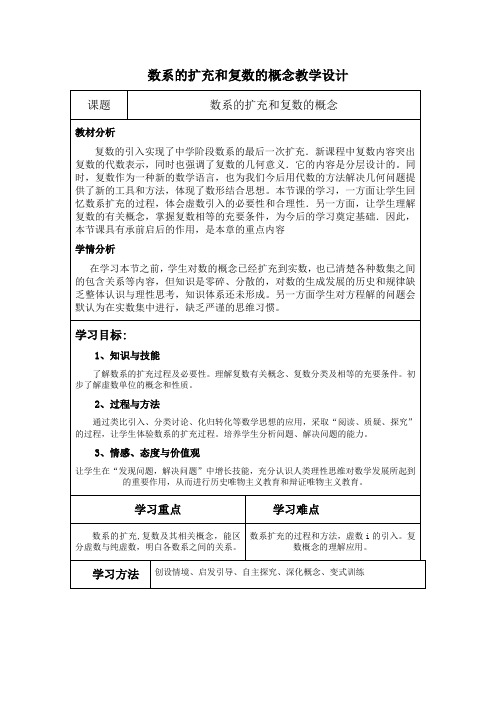 3.1.1 数系的扩充和复数的概念教案2020-2021学年高二数学人教A版选修1-2第三章