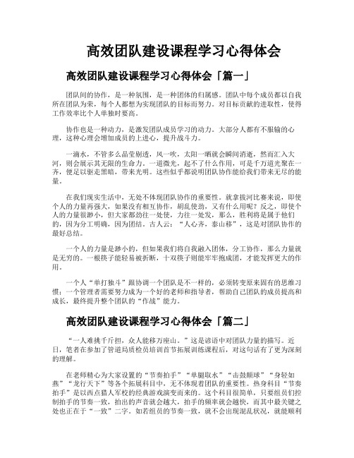 高效团队建设课程学习心得体会