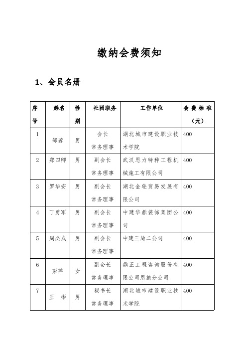 缴纳会费须知