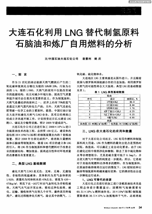 大连石化利用LNG替代制氢原料石脑油和炼厂自用燃料的分析