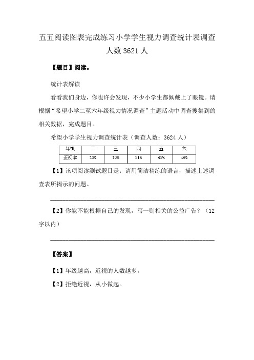 五五阅读图表完成练习小学学生视力调查统计表调查人数3621人