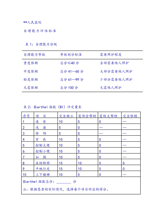 自理能力评估标准