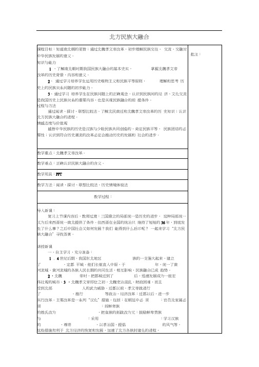 七年级历史上册《第22课北方民族大融合》教案岳麓版