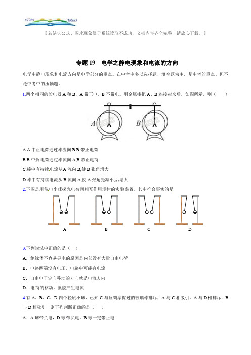 中考物理专题练习题19 电学之静电现象和电流的方向.doc