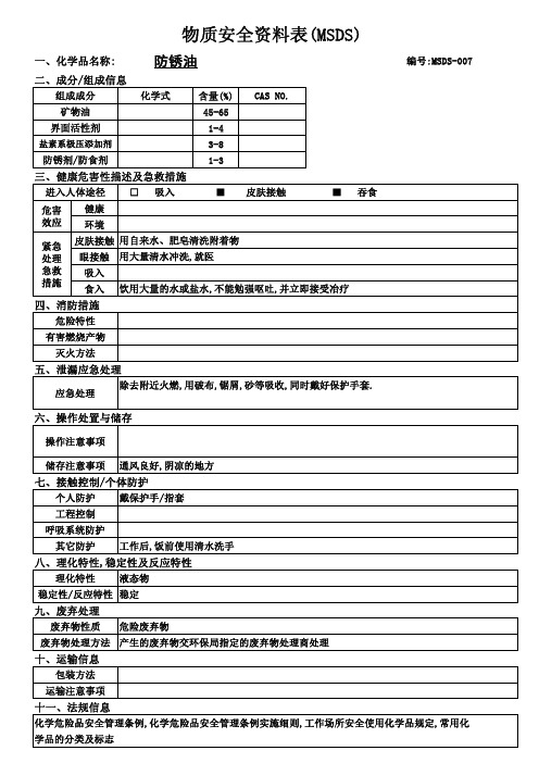 防锈油MSDS