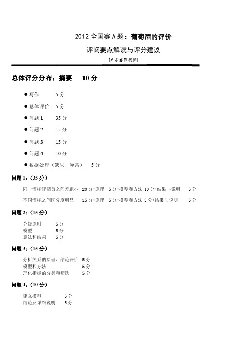 2012全国竞赛论文评分建议2012全国赛A题：葡萄酒的评价