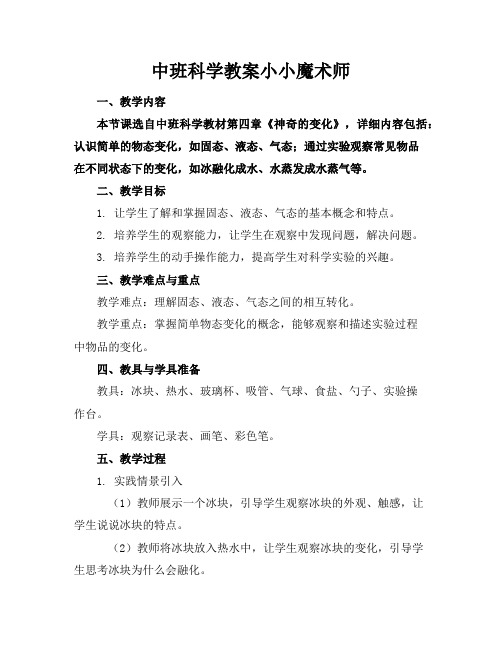 中班科学教案小小魔术师