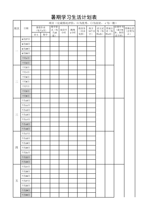 2017小学生暑期学习计划表