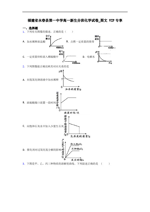 福建省永春县第一中学高一新生分班化学试卷_图文 VIP专享