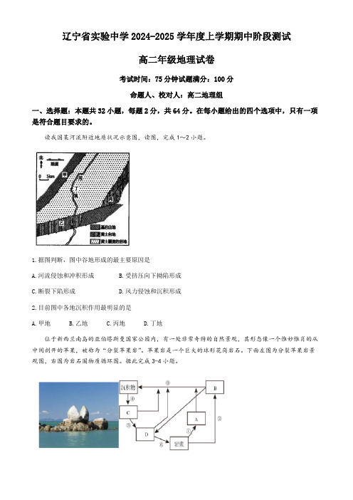 辽宁省沈阳市辽宁省实验中学2024-2025学年高二上学期期中考试地理试题(含答案)