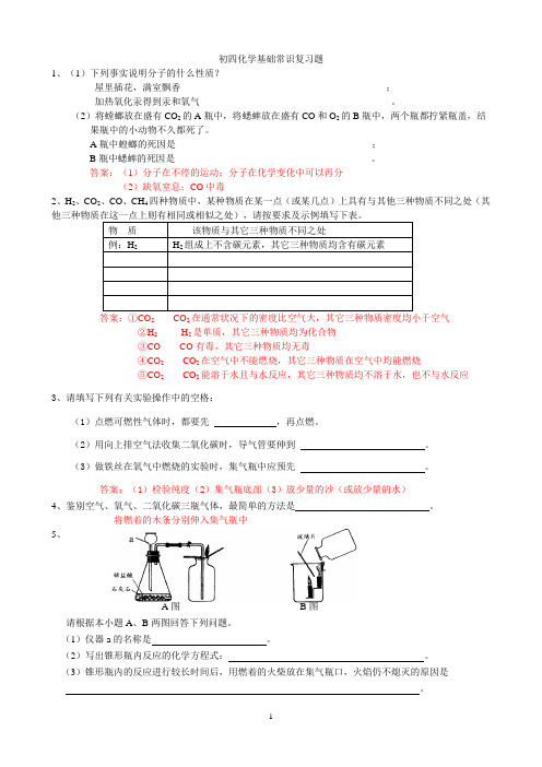 初四化学基础常识复习题