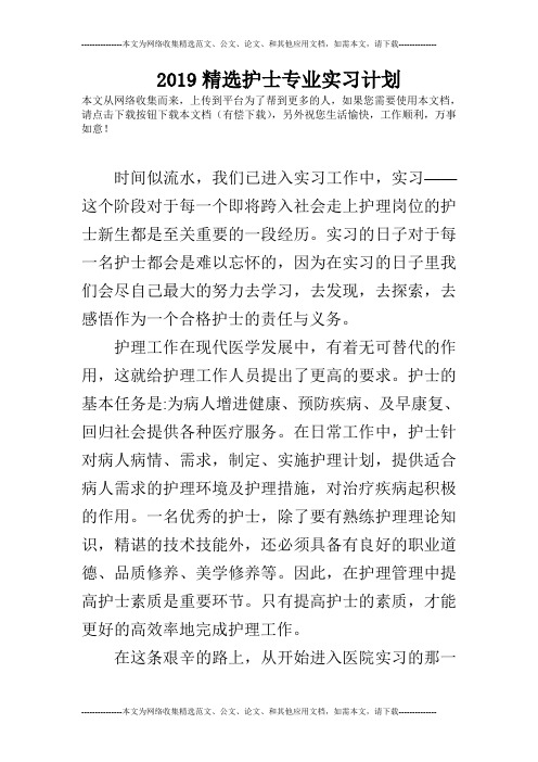 2019精选护士专业实习计划