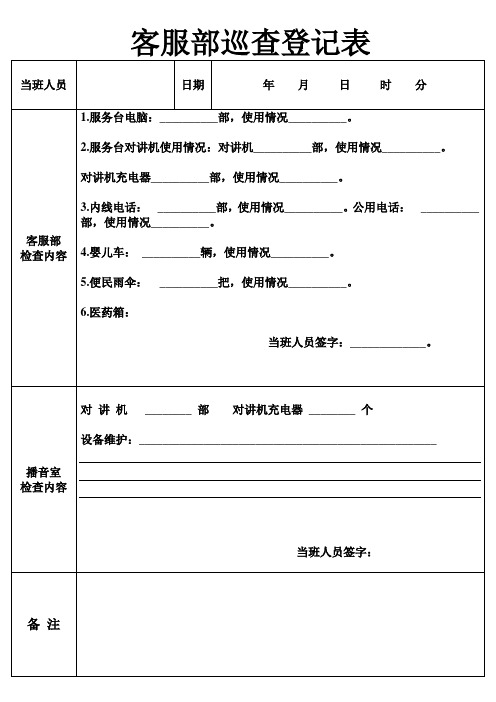 客服部每周巡查记录