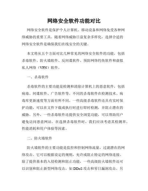 网络安全软件功能对比