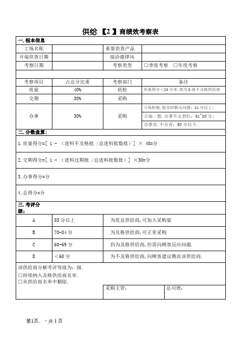 供应商绩效考核表