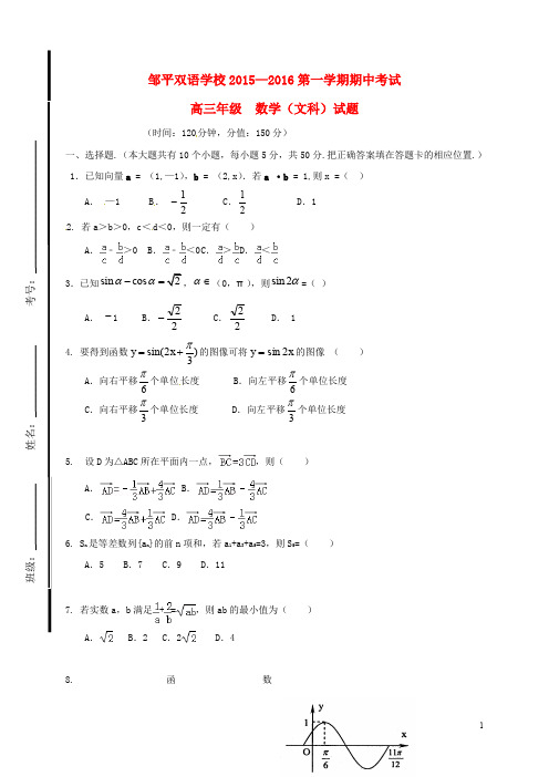 山东省滨州市邹平双语学校高三数学上学期期中试题 文(1.2学区)