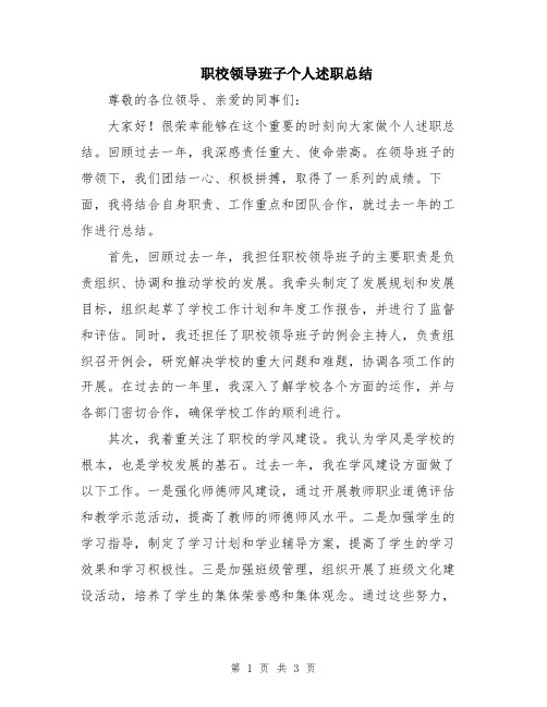 职校领导班子个人述职总结