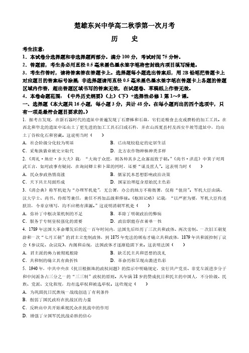 云南省楚雄东兴中学2024-2025学年高二上学期10月考历史试卷(含答案)