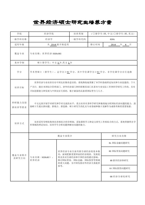 中南财经政法大学研究生培养方案-留学生-世界经济硕士