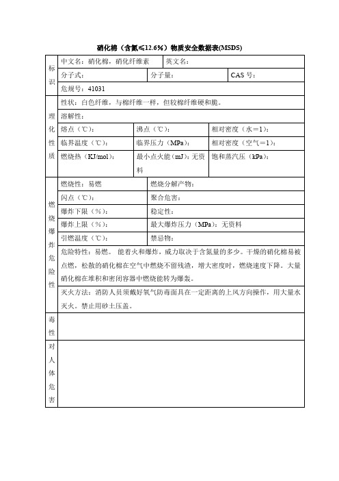 硝化棉(含氮≤12.6%)物质安全数据表(MSDS)