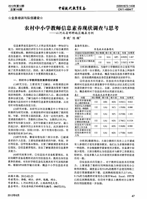 农村中小学教师信息素养现状调查与思考——以河北省邯郸地区魏县为例