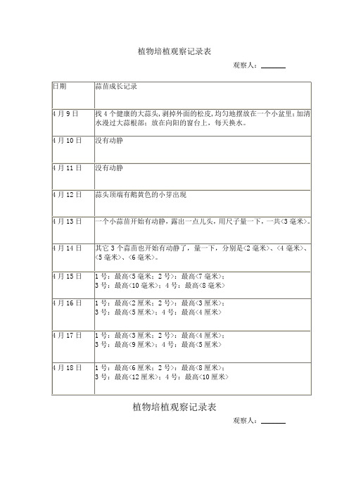 种植观察记录表