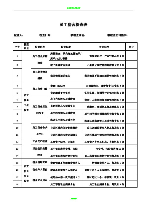 员工宿舍检查表