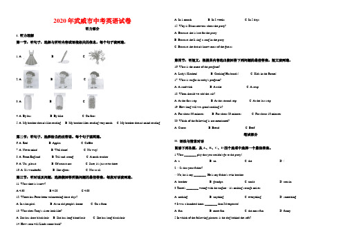 2020年武威市中考英语试卷-答案