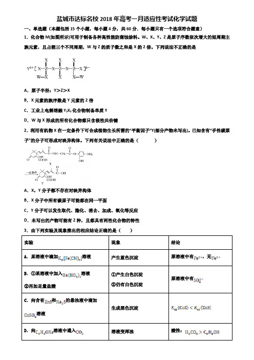 盐城市达标名校2018年高考一月适应性考试化学试题含解析