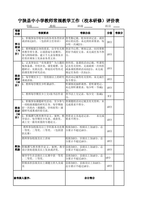 中小学教师常规教学评价细则表