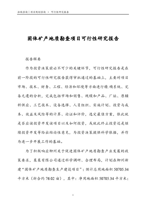 固体矿产地质勘查项目可行性研究报告