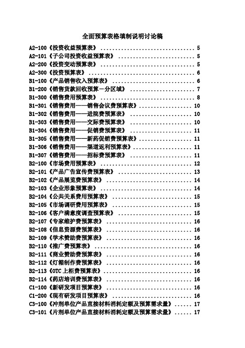 全面预算表格编制说明