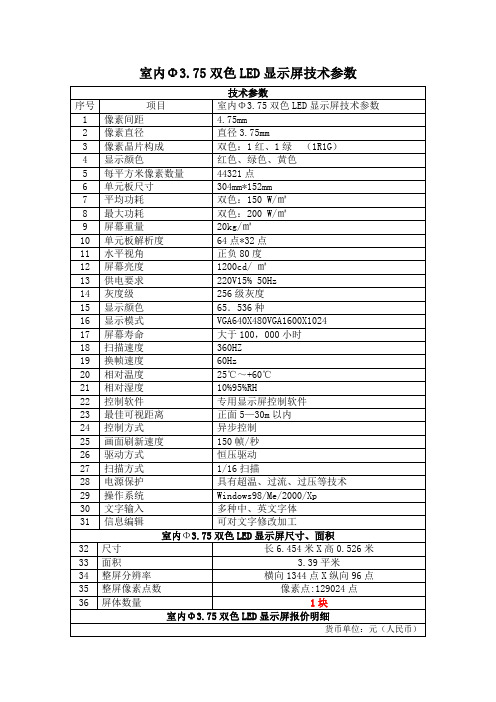 (完整版)室内Φ3.75双色显示屏技术参数