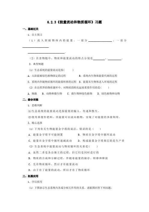 济南版八年级下生物 6.2.3《能量流动和物质循环》习题 (包含答案)