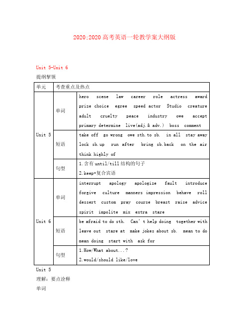 2020高考英语一轮复习 BookI Unit5教学案 人教大纲版