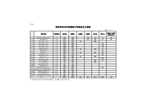 来宾市2019年普通高中学校招生计划表