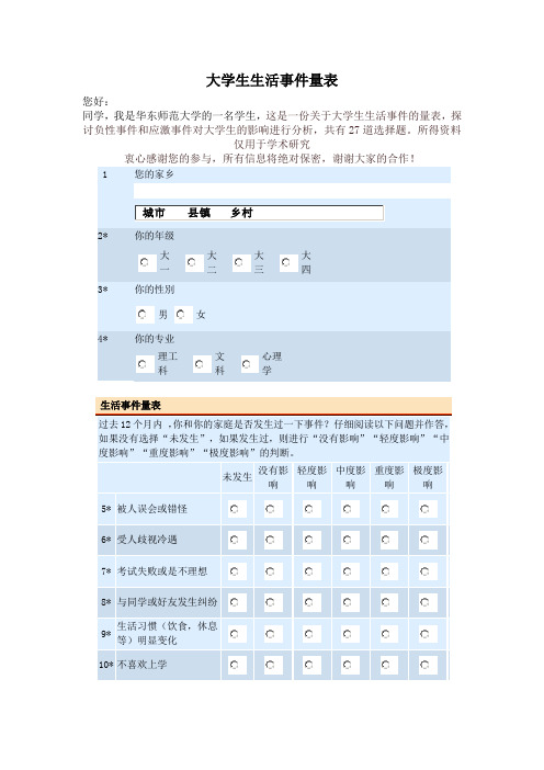 大学生生活事件量表