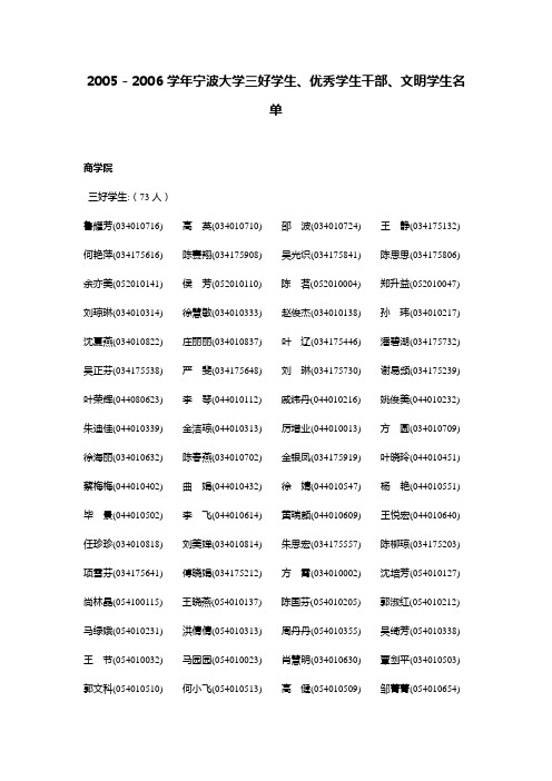 2005-2006学年宁波大学三好学生