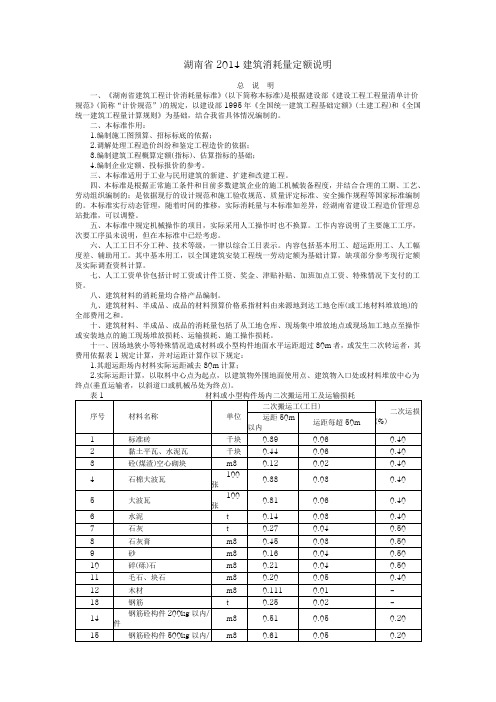 湖南省2014建筑消耗量定额说明建筑装饰教材