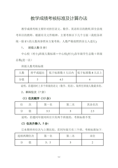 教学成绩考核标准及计算办法