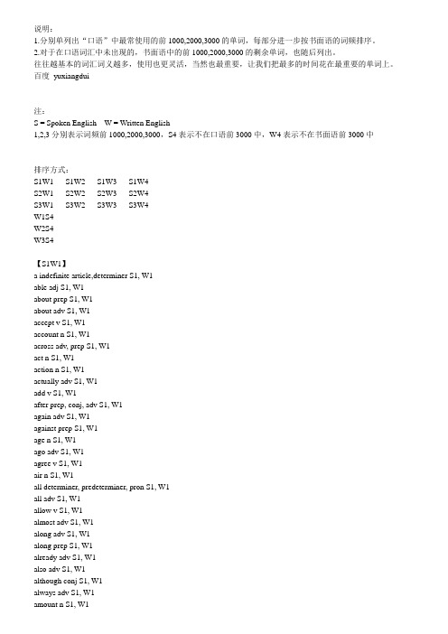 朗文英语常用词汇-词频排前1000-2000-3000分列