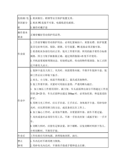 普通车床安全技术操作规程