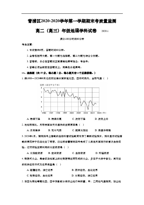 上海市青浦区2020年高考(一模)学科质量检测地理试卷(word原卷版)