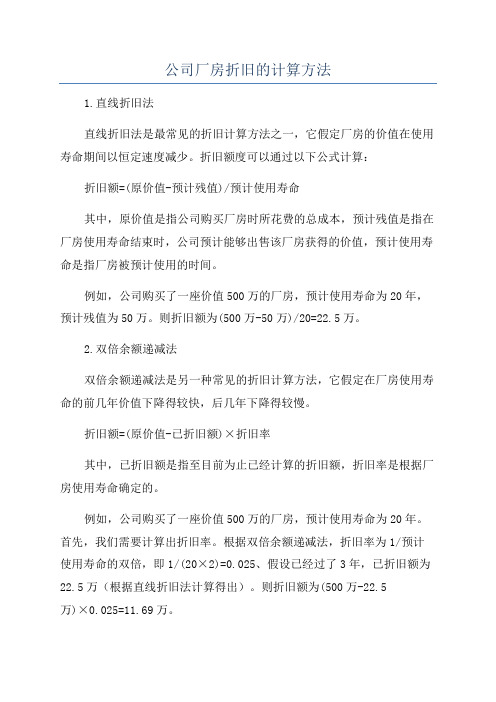 公司厂房折旧的计算方法